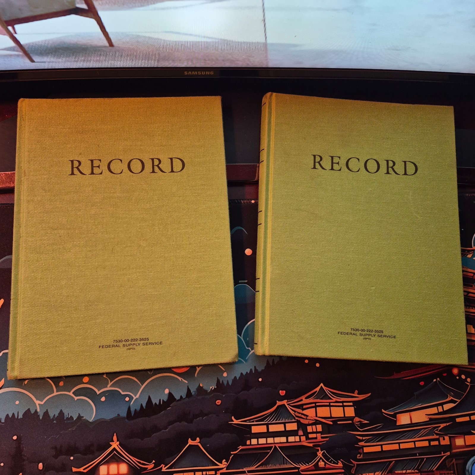 Lot of 2 Vintage Federal Supply Service RECORD Ledger Books GPO Green Blank Lot of 2 Vintage Federal Supply Service RECORD Ledger Books GPO Green Blank