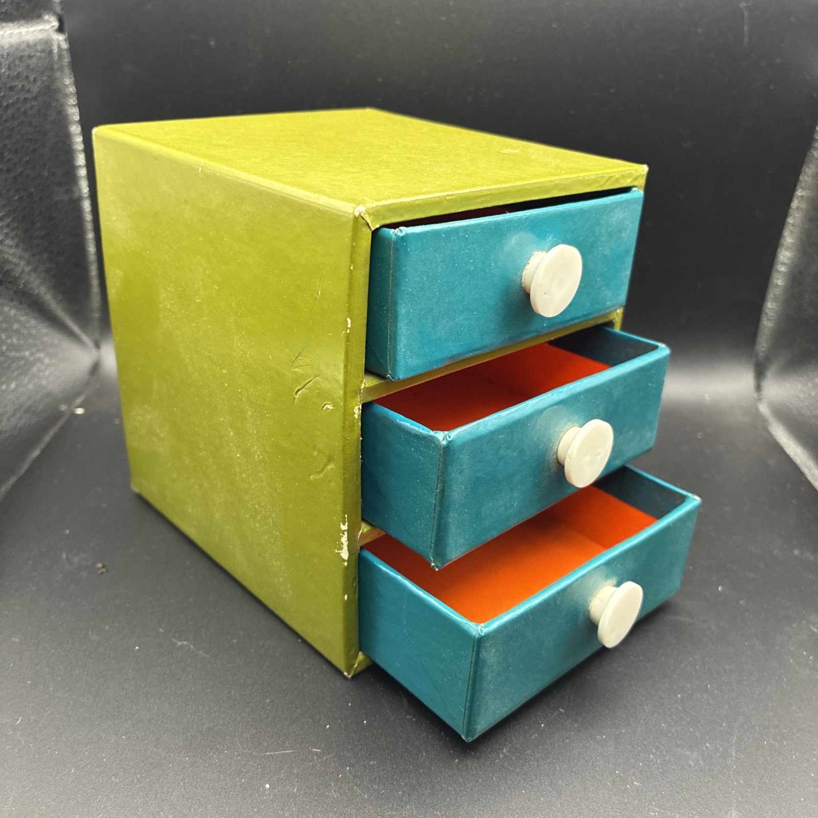 Vintage 1960s 1970s Counterpoint 3-Drawer Cardboard Desk Organizer Green/Blue Vintage 1960s 1970s Counterpoint 3-Drawer Cardboard Desk Organizer Green/Blue