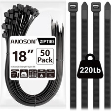 Large Zip Ties 18 Inch, 50 Pack, Long Zip Ties Heavy Duty with 220 Lb Tensile picture