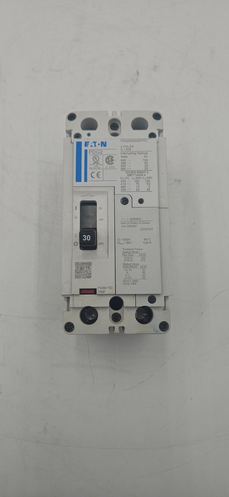 Eaton PDG22M0030TFFL 30A 2P 600V Circuit Breaker Fast Ship