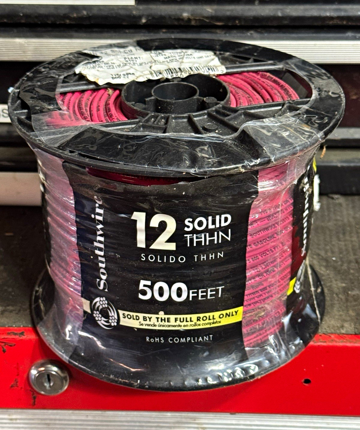 Southwire 12 AWG Solid Copper THHN Wire Red 500 ft Roll 600VAC
