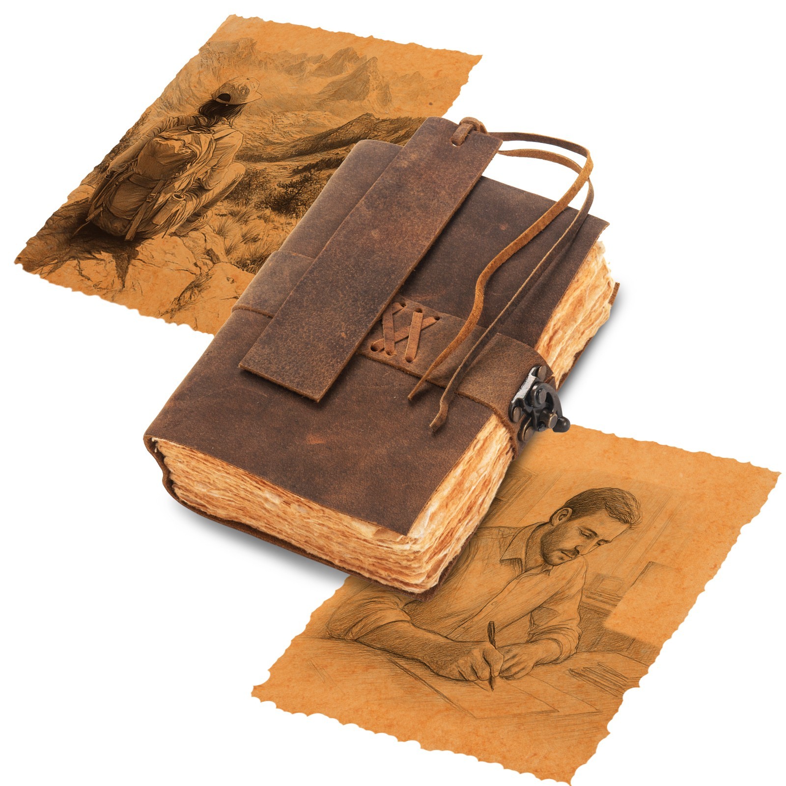 Vintage Leather Journal, 200 Thick Pages, Antique Chronicle Notebook Vintage Leather Journal, 200 Thick Pages, Antique Chronicle Notebook