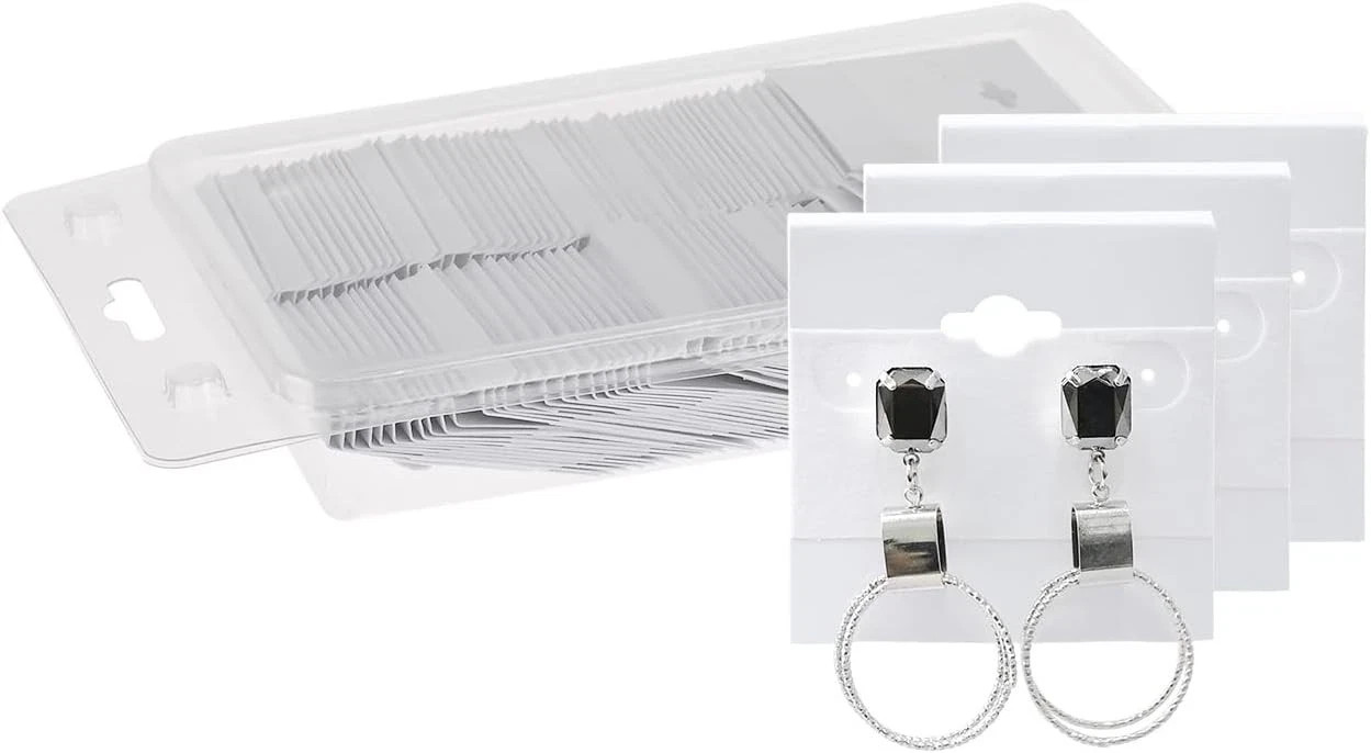 MOOCA Plain 2 x 2 in White Hanging Earring Cards, Velvet Plastic MOOCA Plain 2 x 2 in White Hanging Earring Cards, Velvet Plastic