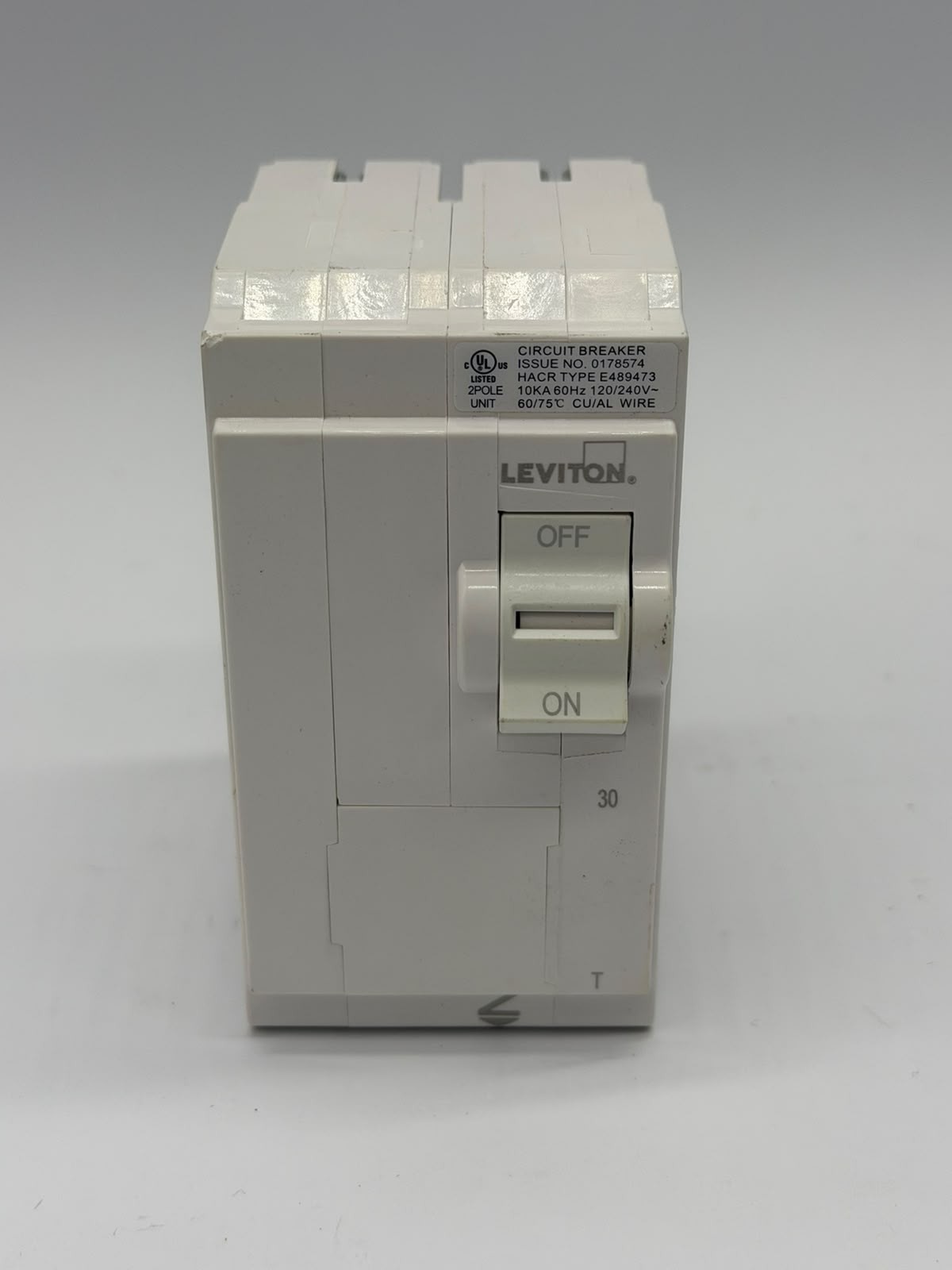 Leviton LB230-T 30 Amp 2-Pole Standard Circuit Breaker 120/240V White