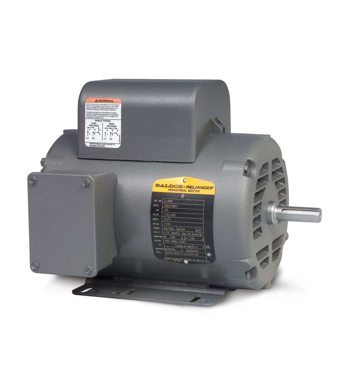 NEW Baldor L1510T Electric Motor 7.5 HP 1750 RPM 230 Volt Single Phase NEW Baldor L1510T Electric Motor 7.5 HP 1750 RPM 230 Volt Single Phase