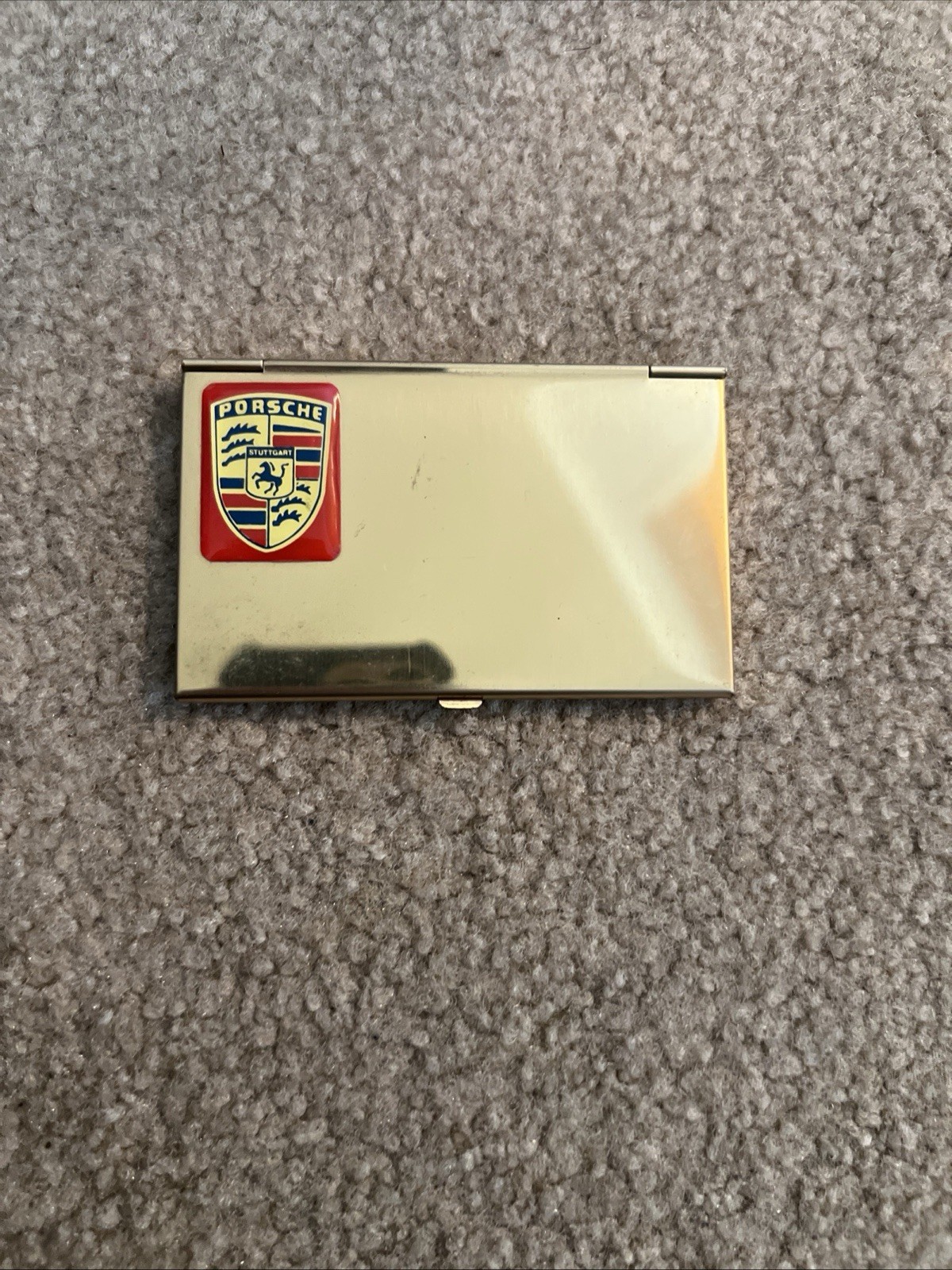 Vintage Porsche Crest Metal Business Card Holder