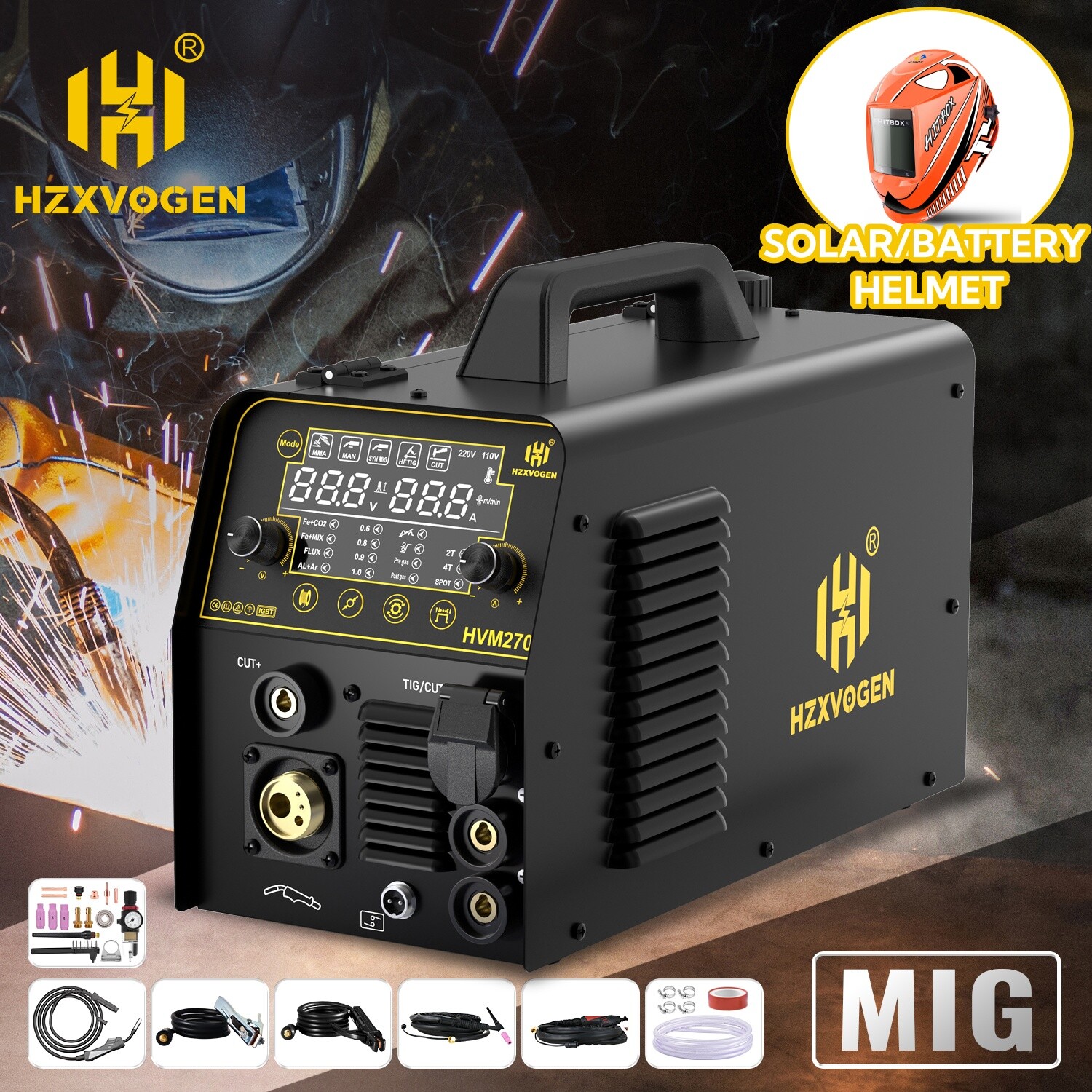 HZXVOGEN 5IN1 Multi-Process Welder Plasma Cutter MIG TIG MMA CUT Welding&Helmet HZXVOGEN 5IN1 Multi-Process Welder Plasma Cutter MIG TIG MMA CUT Welding&Helmet