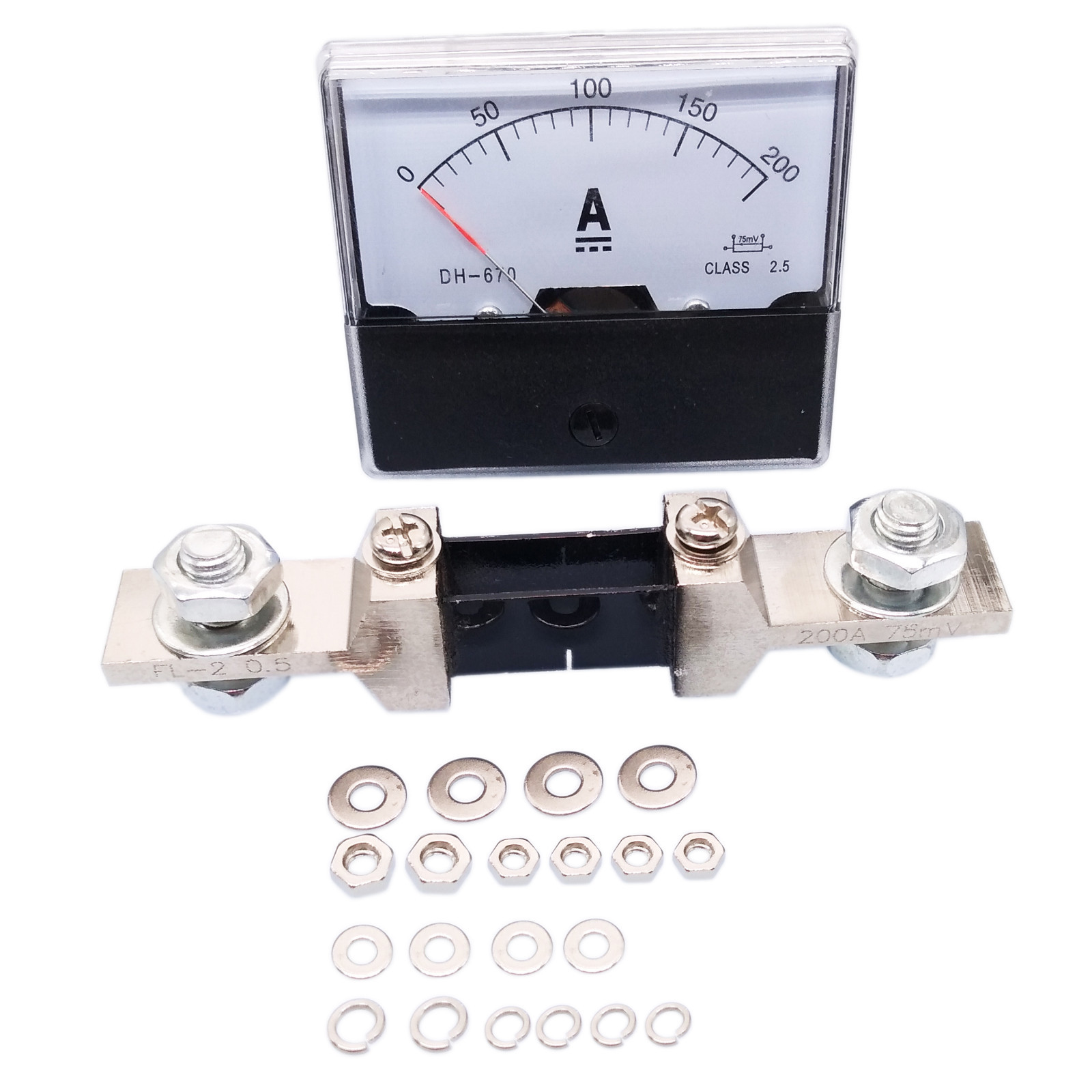 Analog Panel AMP Current Ammeter Meter Gauge DH-670 0-200A DC & Shunt