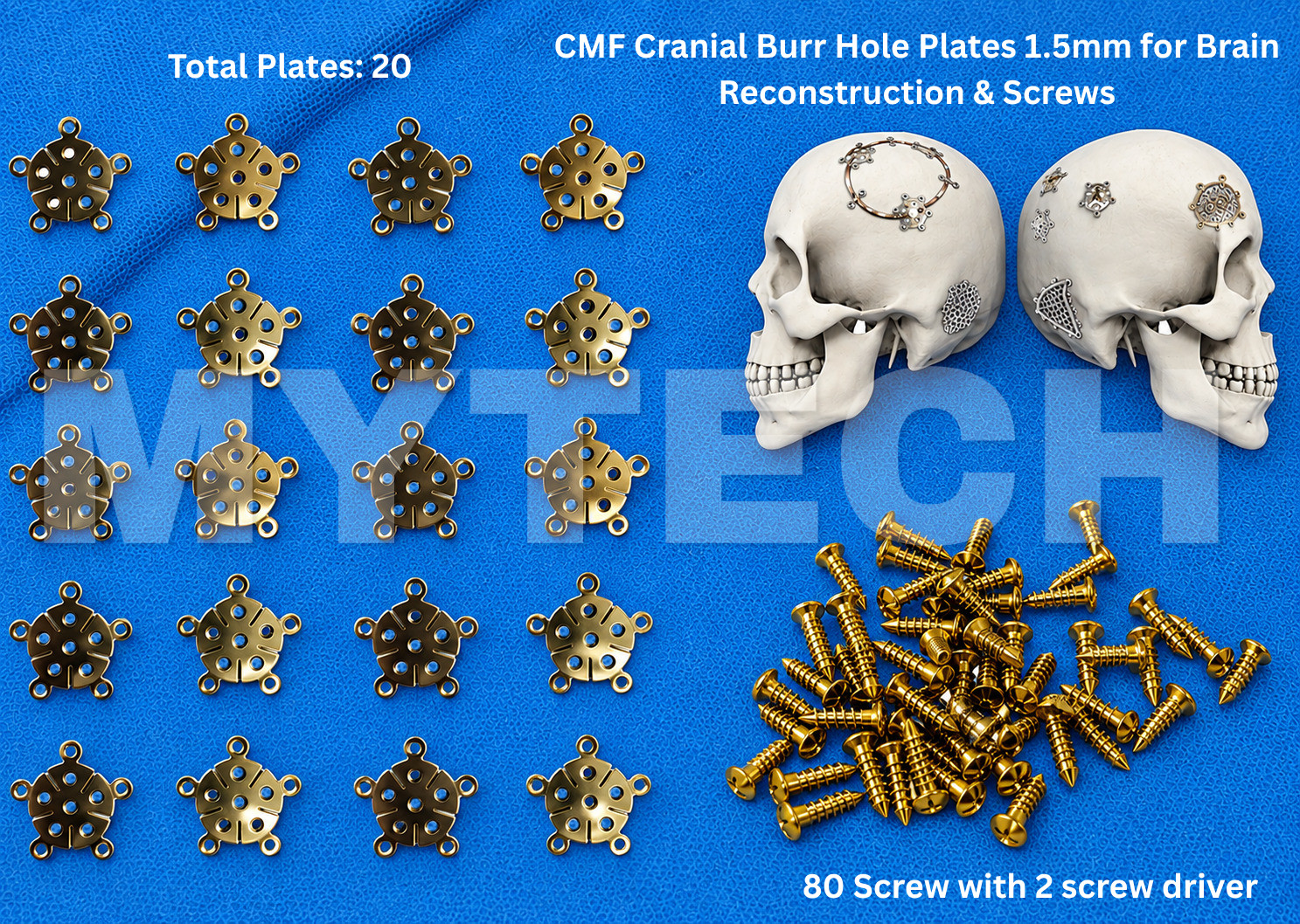 CMF Maxillofacial Burr Hole Plates 1.5mm & Screws 80 Pcs Titanium Neurosurgery CMF Maxillofacial Burr Hole Plates 1.5mm & Screws 80 Pcs Titanium Neurosurgery
