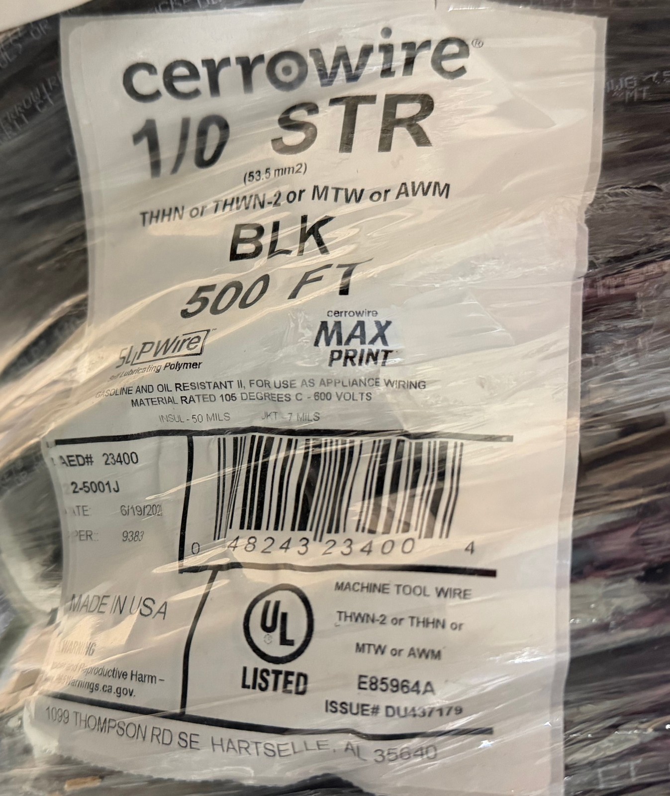 Cerrowire 1/0 Black Stranded Copper THHN Wire 75 FT Cerrowire 1/0 Black Stranded Copper THHN Wire 75 FT