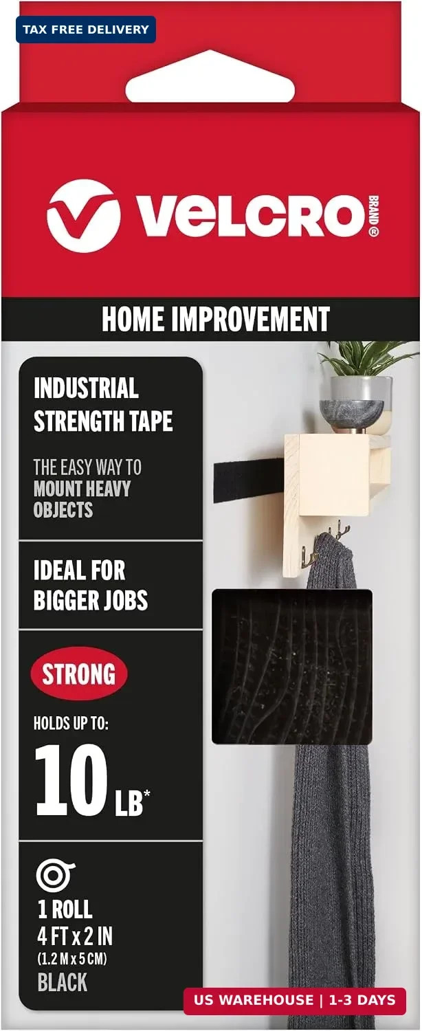 VELCRO Brand Industrial Strength Tape, Black, 2In X 4Ft Roll VELCRO Brand Industrial Strength Tape, Black, 2In X 4Ft Roll
