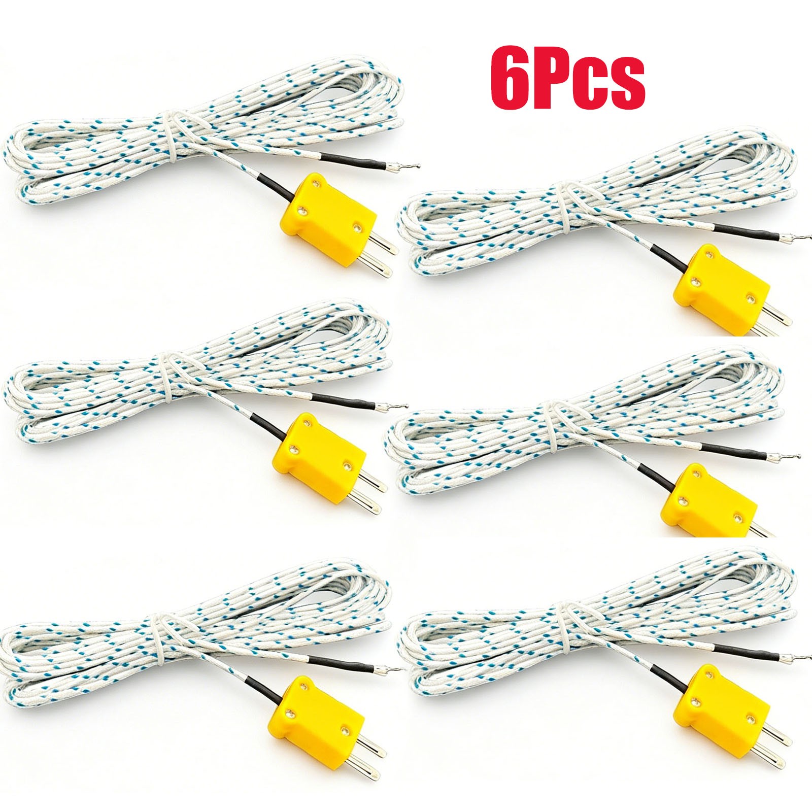 6Pack K Type Mini-Connector Thermocouple Temperature Probe Sensor Cable