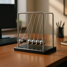 Large Newtons Cradle Balance Pendulum 5 Balls, Wooden Base Newton'S Cradle, Desk picture