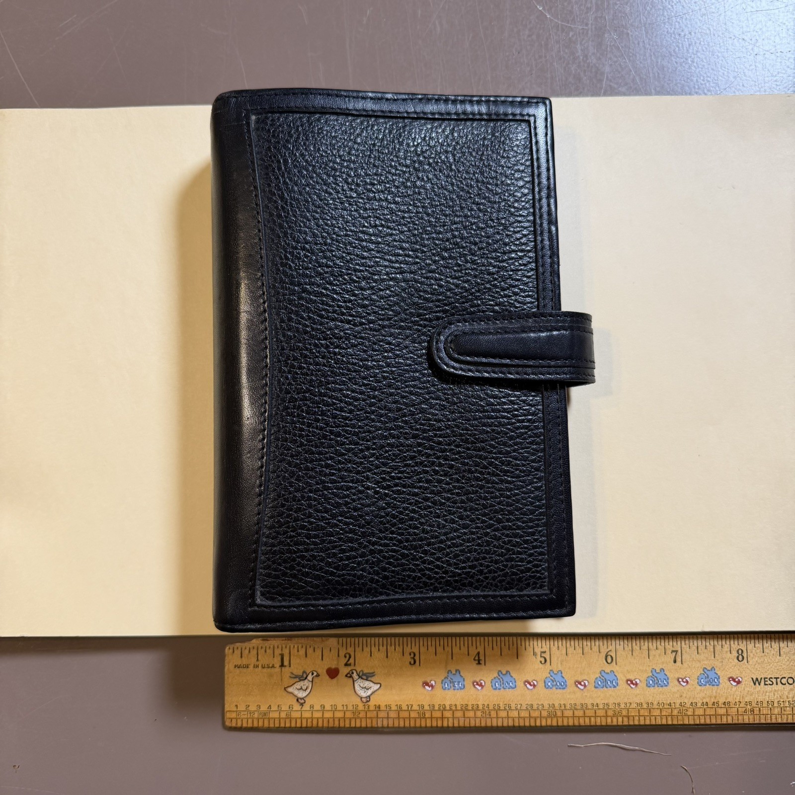 Vintage Coach Black Pebble Leather 6 Ring Planner Binder Compact Size Snap Close