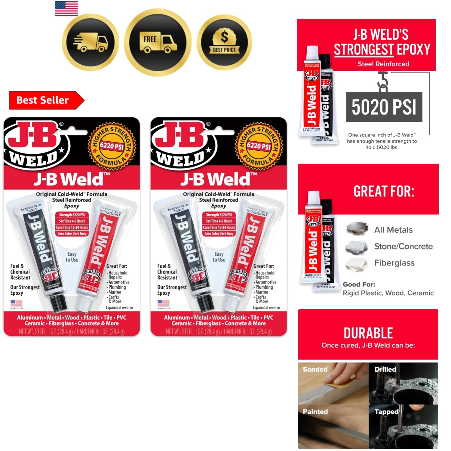 Epoxy, Steel Reinforced Epoxy, High Strength - 2 Pack, Dark Grey