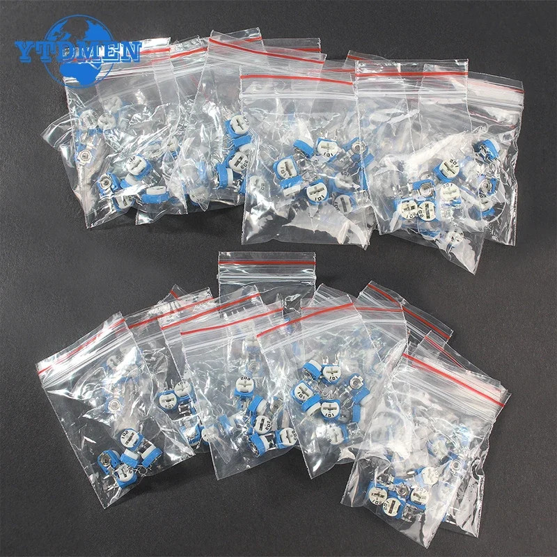 130PCS RM063 Trimmer Potentiometer Kit 100R-1M 13 Values Variable Resistor 130PCS RM063 Trimmer Potentiometer Kit 100R-1M 13 Values Variable Resistor