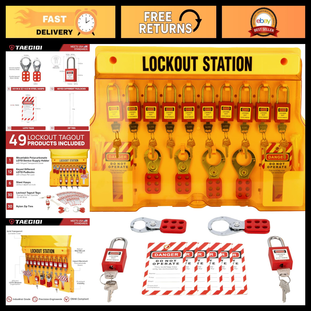 Lockout Tagout Station Kit - 12 Safety Padlocks, 6 Loto Hasps, 30 Tags for OSHA Lockout Tagout Station Kit - 12 Safety Padlocks, 6 Loto Hasps, 30 Tags for OSHA