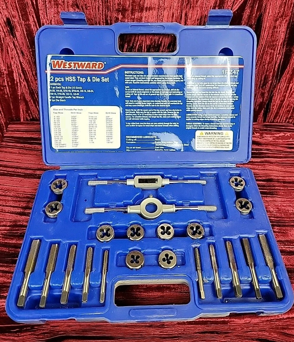 PREOWNED TOOL SET Westward 1Pz47 HSS Tap Die Set 22 Pieces BOAT WOOD AUTO METAL PREOWNED TOOL SET Westward 1Pz47 HSS Tap Die Set 22 Pieces BOAT WOOD AUTO METAL
