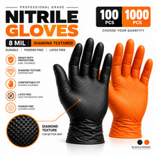 Black/Orange Nitrile Gloves 8 Mil Raised Diamond Textured | Fast Ship picture