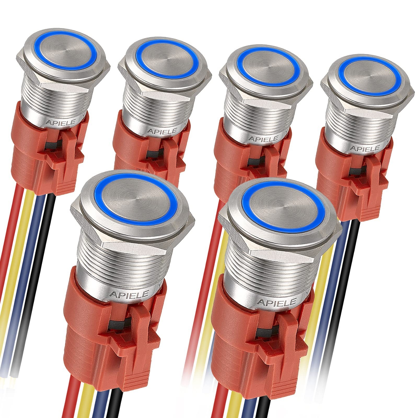 mm Stainless Steel Blue LED Latching Push Button Switch 6-Pack SPDT 12-24V DC mm Stainless Steel Blue LED Latching Push Button Switch 6-Pack SPDT 12-24V DC