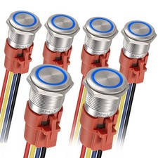 mm Stainless Steel Blue LED Latching Push Button Switch 6-Pack SPDT 12-24V DC picture