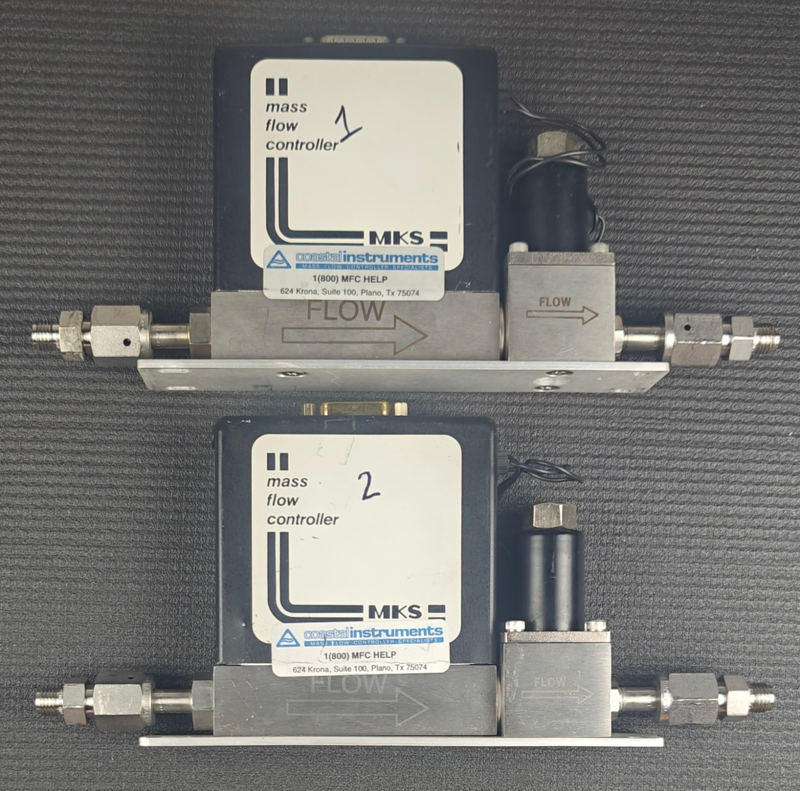 MKS Instruments 1259B Mass Flow Controller PAIR (2) — 100 SCCM N₂ — 0–5 VDC MKS Instruments 1259B Mass Flow Controller PAIR (2) — 100 SCCM N₂ — 0–5 VDC