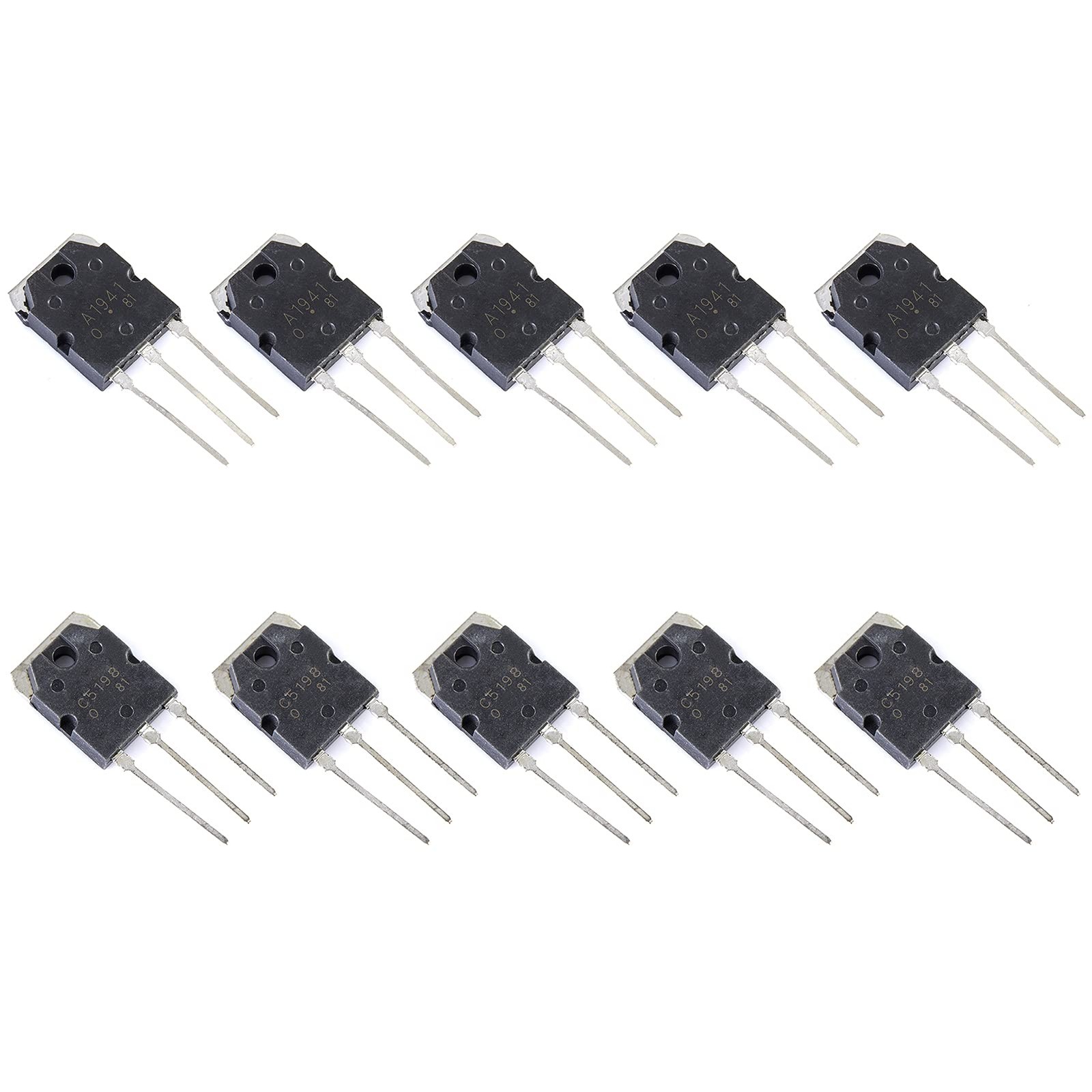 Bridgold 10pcs(5pcs 2SC5198+5pcs 2SA1941) C5198 A1941 Power Amplifier Transistor Bridgold 10pcs(5pcs 2SC5198+5pcs 2SA1941) C5198 A1941 Power Amplifier Transistor