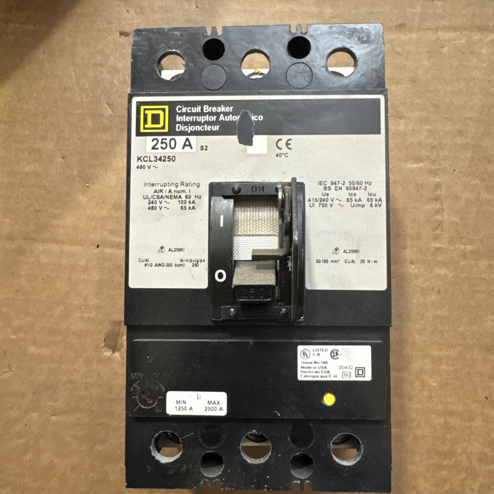 Square D KCL34250, 3 Pole, 250 Amp, 480 Volt, Circuit Breaker Next Day Options Square D KCL34250, 3 Pole, 250 Amp, 480 Volt, Circuit Breaker Next Day Options