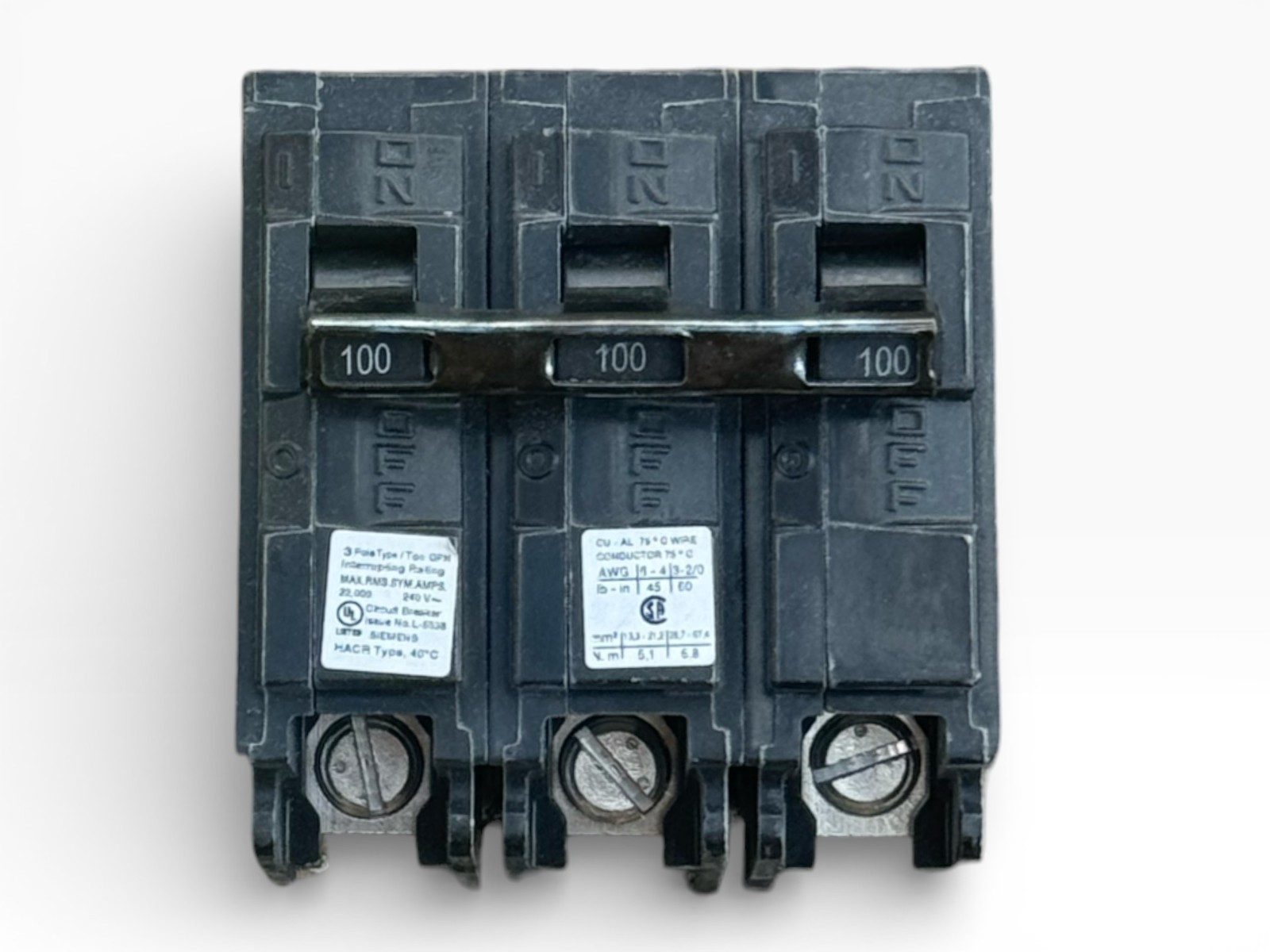 Siemens Q3100H | 100A | 3-Pole | 240V | High Interrupting Circuit Breaker Siemens Q3100H | 100A | 3-Pole | 240V | High Interrupting Circuit Breaker