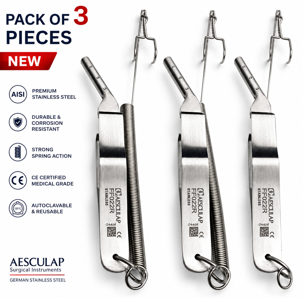 Lot of 3 Aesculap FF022R Yasargil Spring Hook Large 2-Prong Sharp Surgical Lot of 3 Aesculap FF022R Yasargil Spring Hook Large 2-Prong Sharp Surgical