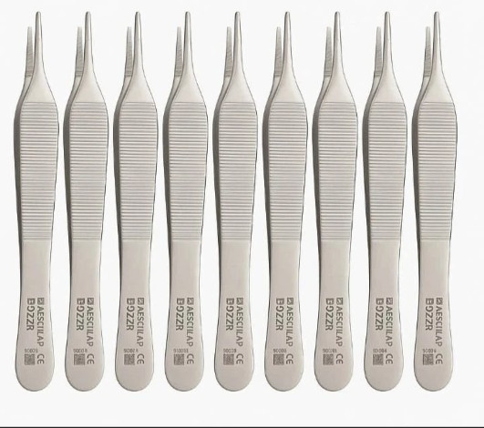 Lot Of 9 Pcs Aesculap Adson Tissue Forceps 4-3/4''Serrated BD222R Lot Of 9 Pcs Aesculap Adson Tissue Forceps 4-3/4''Serrated BD222R