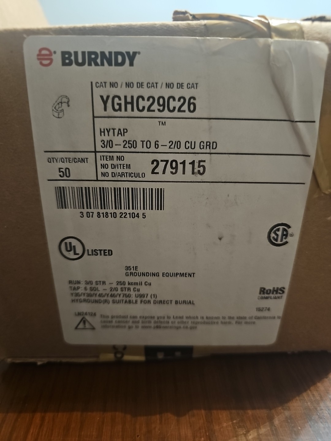 Burndy YGHC29C26 Compression Grounding C-TAP Connector Burndy YGHC29C26 Compression Grounding C-TAP Connector