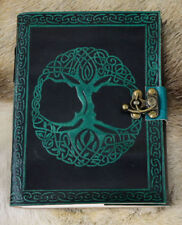 Hand Bound Supple Embossed Real Leather Tree of Life Journal w Brass Clasp picture
