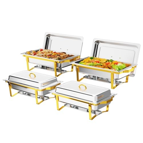 ROVSUN Chafing Dishes for Buffet 4 Pack, 9QT Chafing Dishes [Elegant Gold &