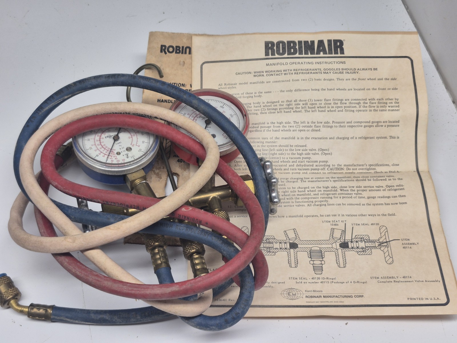 Robinair AC Manifold Test Gauges 134A Hoses 60 USA Robinair AC Manifold Test Gauges 134A Hoses 60 USA