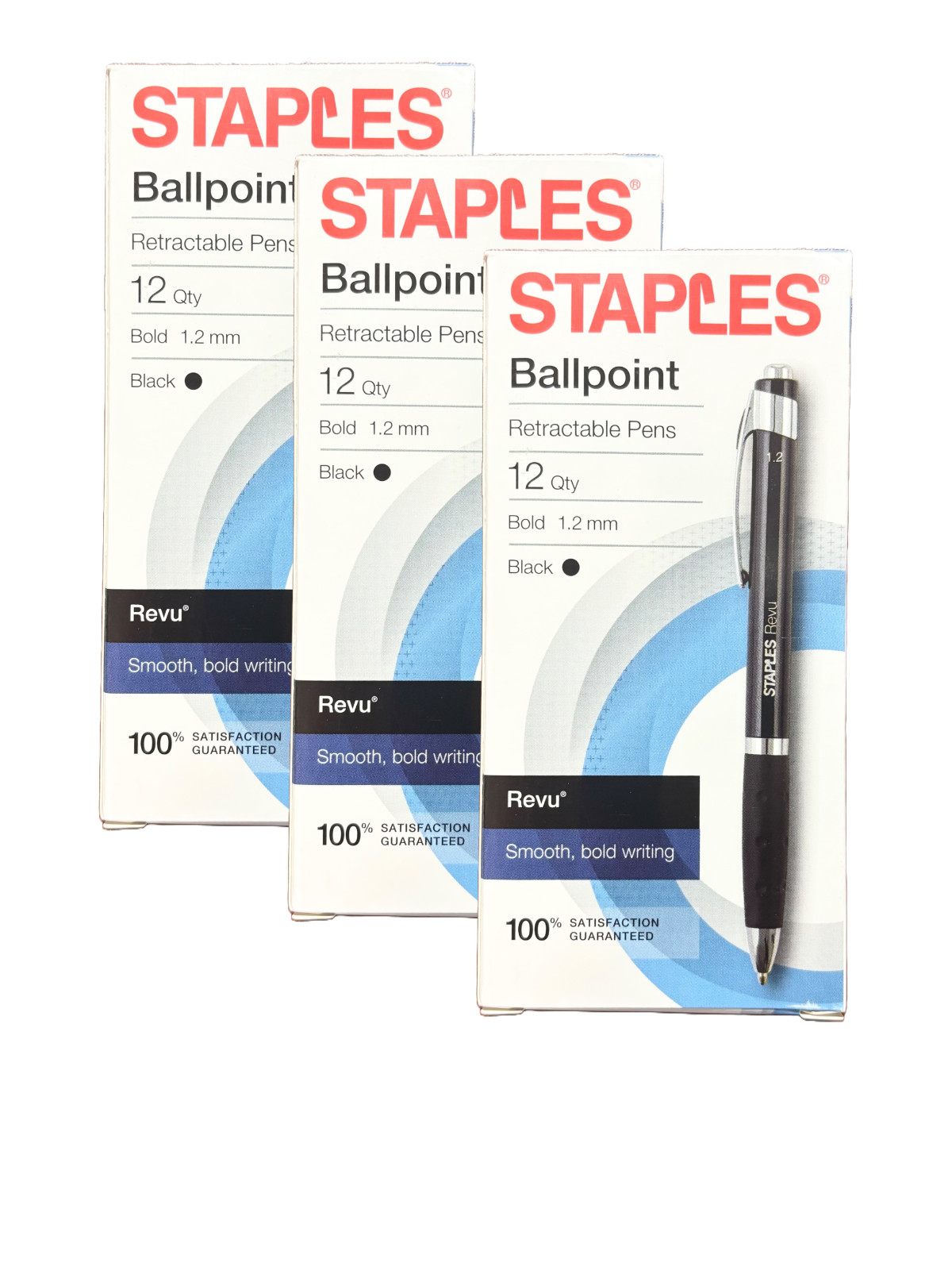 36 Pack - Staples Revu 1.2mm Retractable Ballpoint Pen - Black