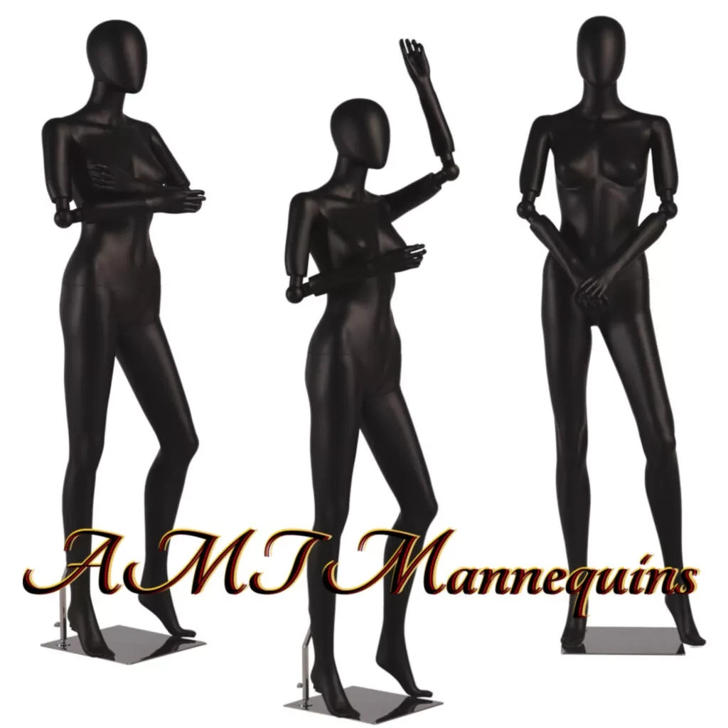 Heavy Duty Plastic Black Fullbody Female Mannequin w. Flexiable Arms, Metal Base Heavy Duty Plastic Black Fullbody Female Mannequin w. Flexiable Arms, Metal Base