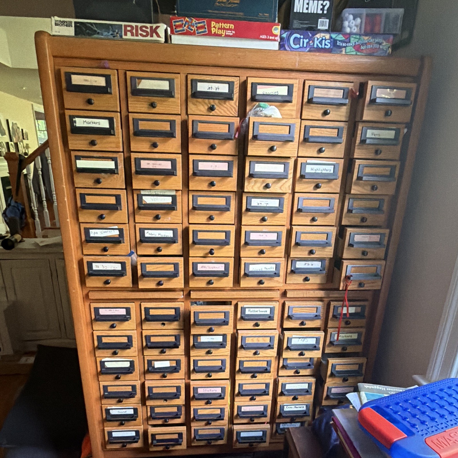 Vintage Wood Library Card Catalog Filing Cabinet Multi-Drawer w/ Label Holders Vintage Wood Library Card Catalog Filing Cabinet Multi-Drawer w/ Label Holders