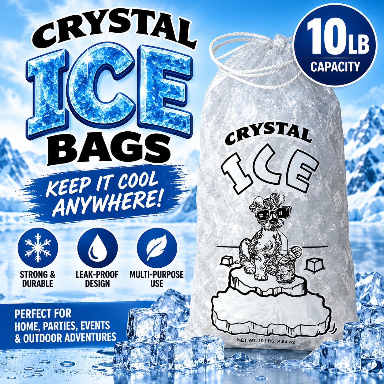 10 lb Clear Plastic Ice Bags with Drawstring, Heavy-Duty Freezer-Grade 10 lb Clear Plastic Ice Bags with Drawstring, Heavy-Duty Freezer-Grade