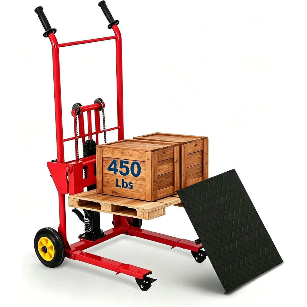 450LBS Hydraulic Lift Pallet Stacker 36in Portable Forklift for Garage Use, Red 450LBS Hydraulic Lift Pallet Stacker 36in Portable Forklift for Garage Use, Red