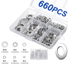 660 Pieces of 304 Stainless Steel Washers Flat Washer Assortment Kit 6 Sizes New picture