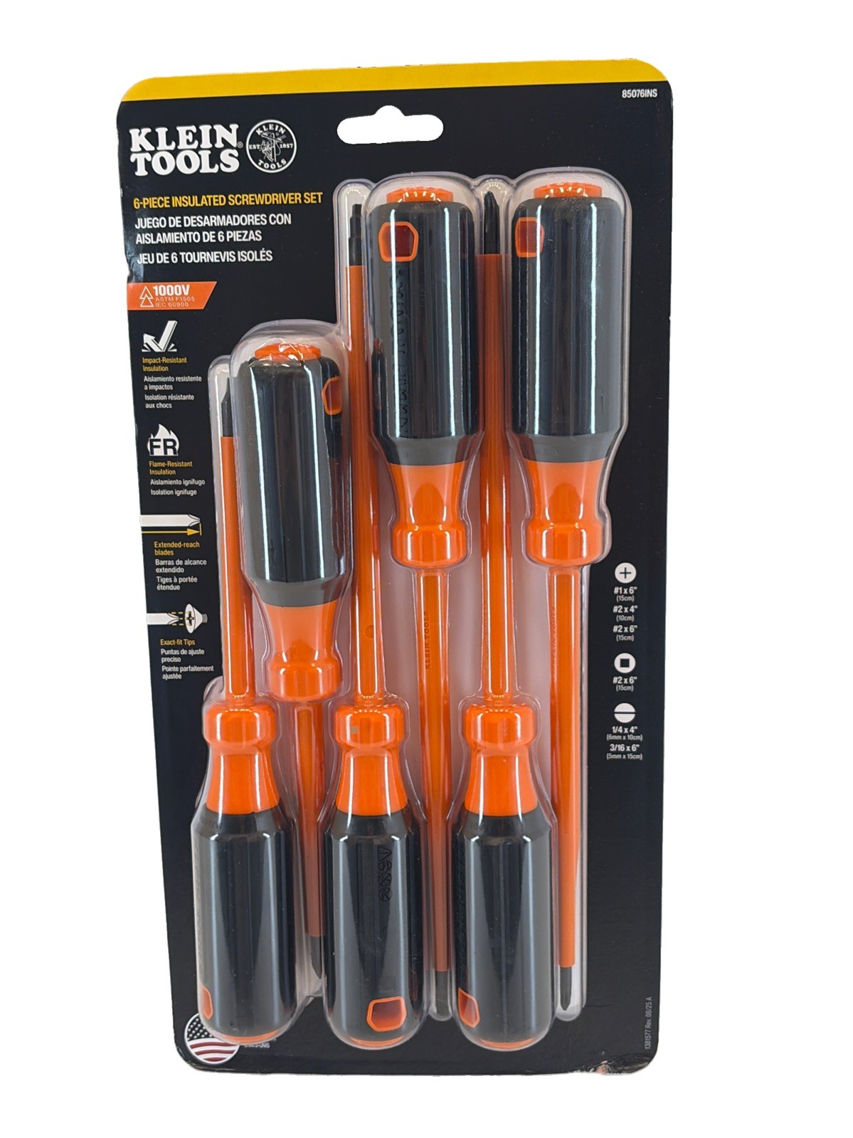 Klein Tools Insulated Screwdriver Set 1000V 6 Piece 85076INS Cushion Grip Klein Tools Insulated Screwdriver Set 1000V 6 Piece 85076INS Cushion Grip