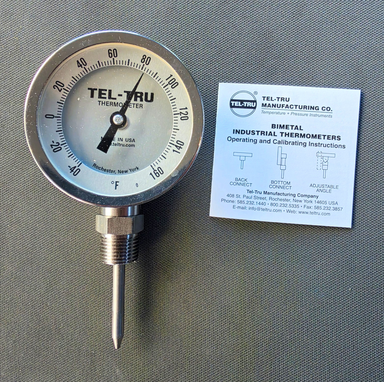 Tel-Tru BC350R Analog Bimetal Thermometer -40 to 160F, 1/2 Tel-Tru BC350R Analog Bimetal Thermometer -40 to 160F, 1/2