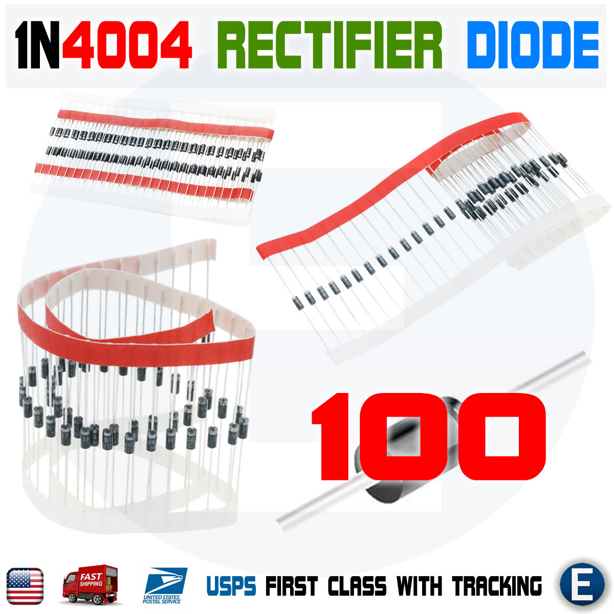 100pcs 1N4004 Rectifier Diode 1A 400V IN4004 DO-41 Axial 1Amp 400 Volt