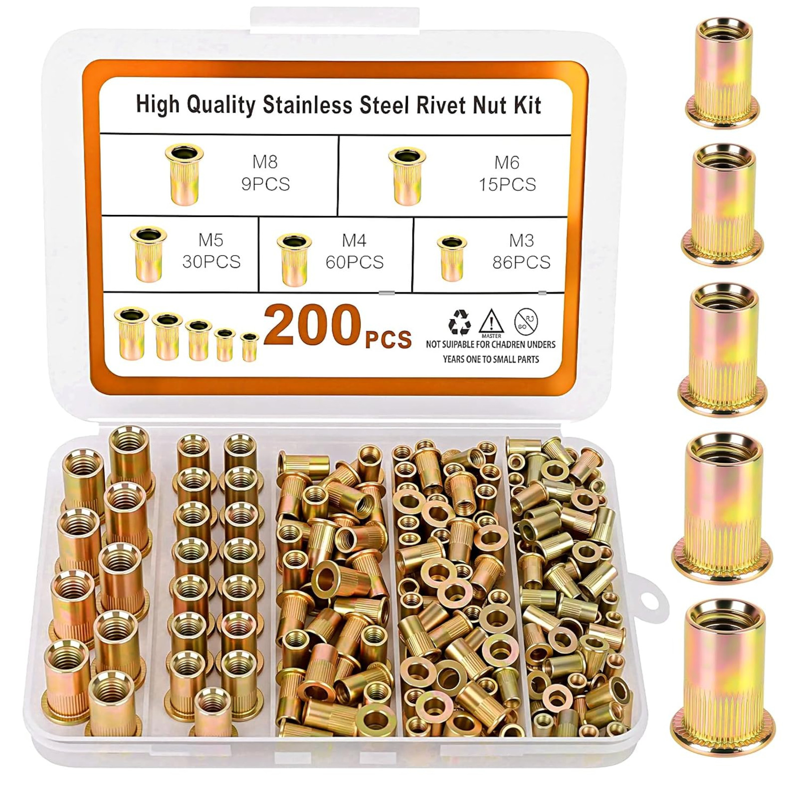 200PCS Metric Rivet Nut Kit M3 M4 M5 M6 M8 Rivnut Threaded Insert Assortment 200PCS Metric Rivet Nut Kit M3 M4 M5 M6 M8 Rivnut Threaded Insert Assortment