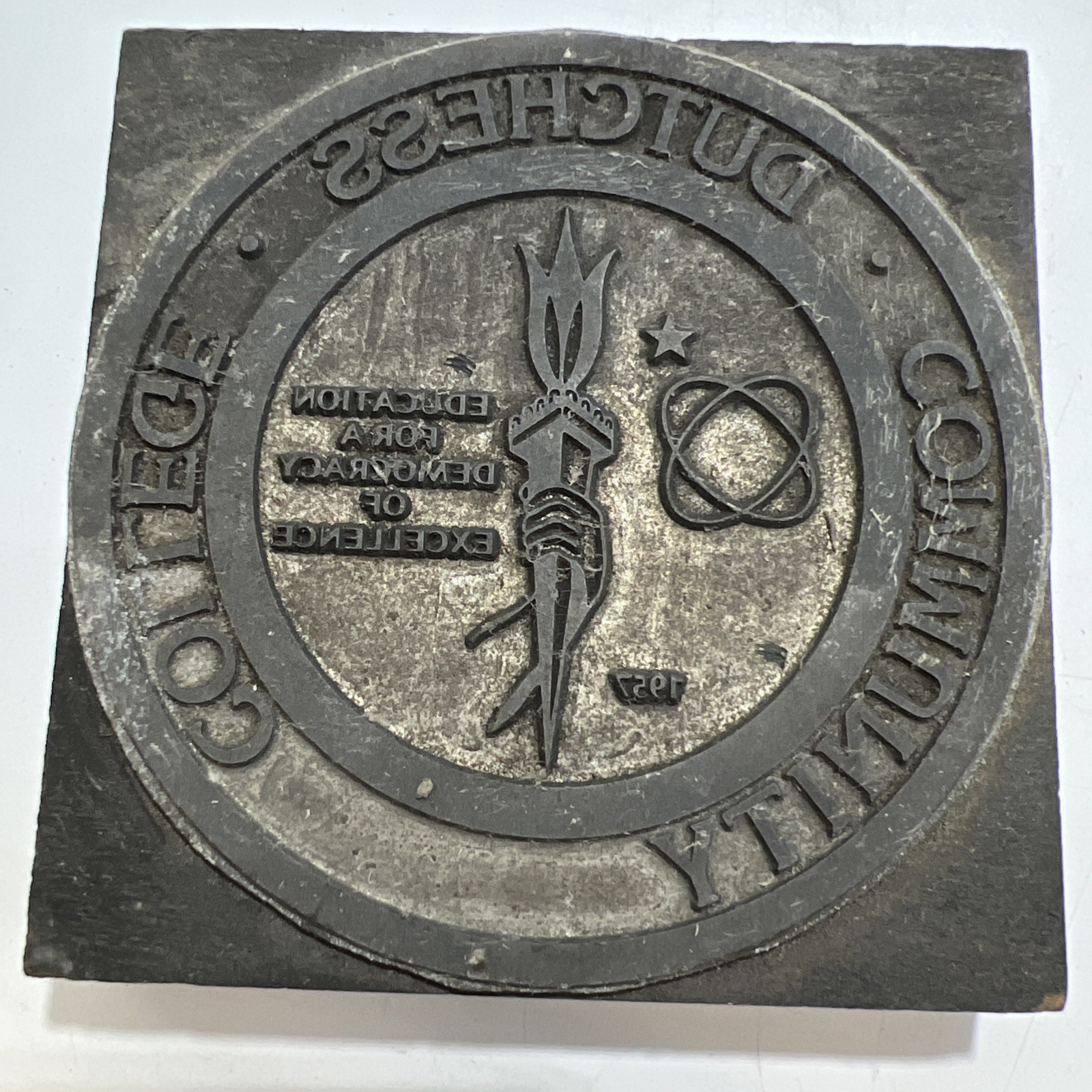 Old Vintage Wooden Letterpress Block Stamp Dutchess Community College 1957 Old Vintage Wooden Letterpress Block Stamp Dutchess Community College 1957