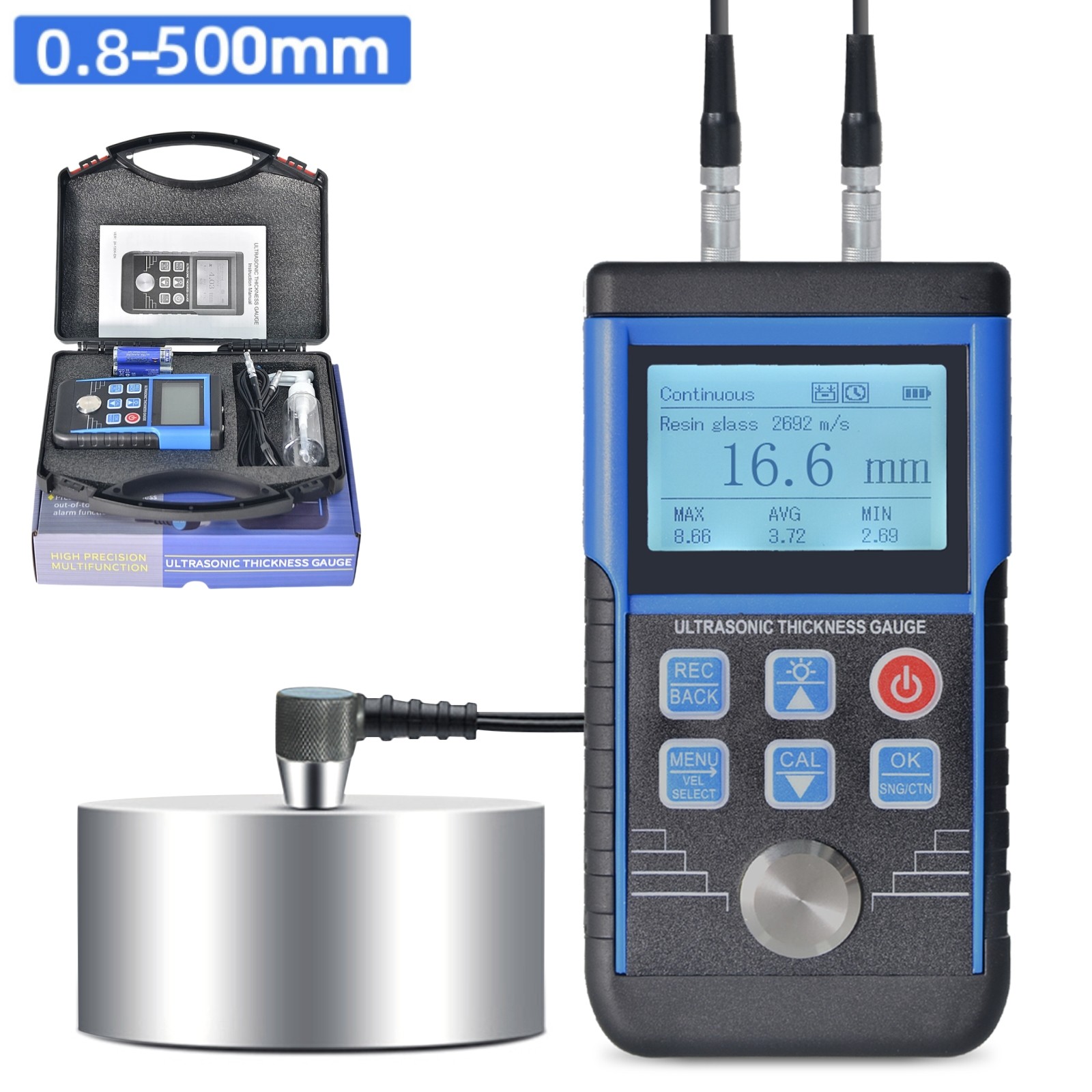 Digital Ultrasonic Thickness Gauge Meter for Metal Industrial Material 0.8-500mm