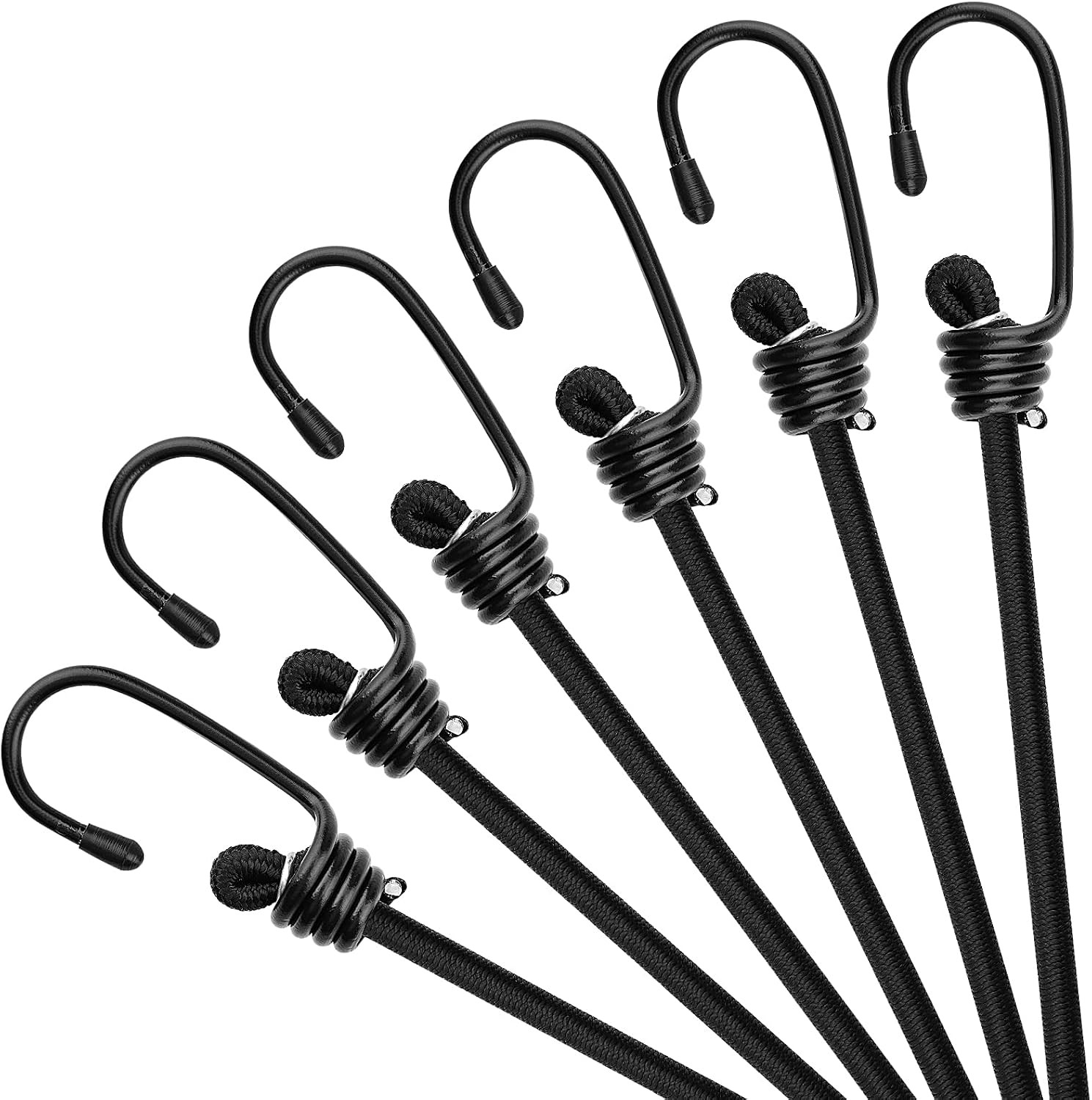 18 Inch Bungee Cords with Hooks - Black Bungee Cords 6 Pcs