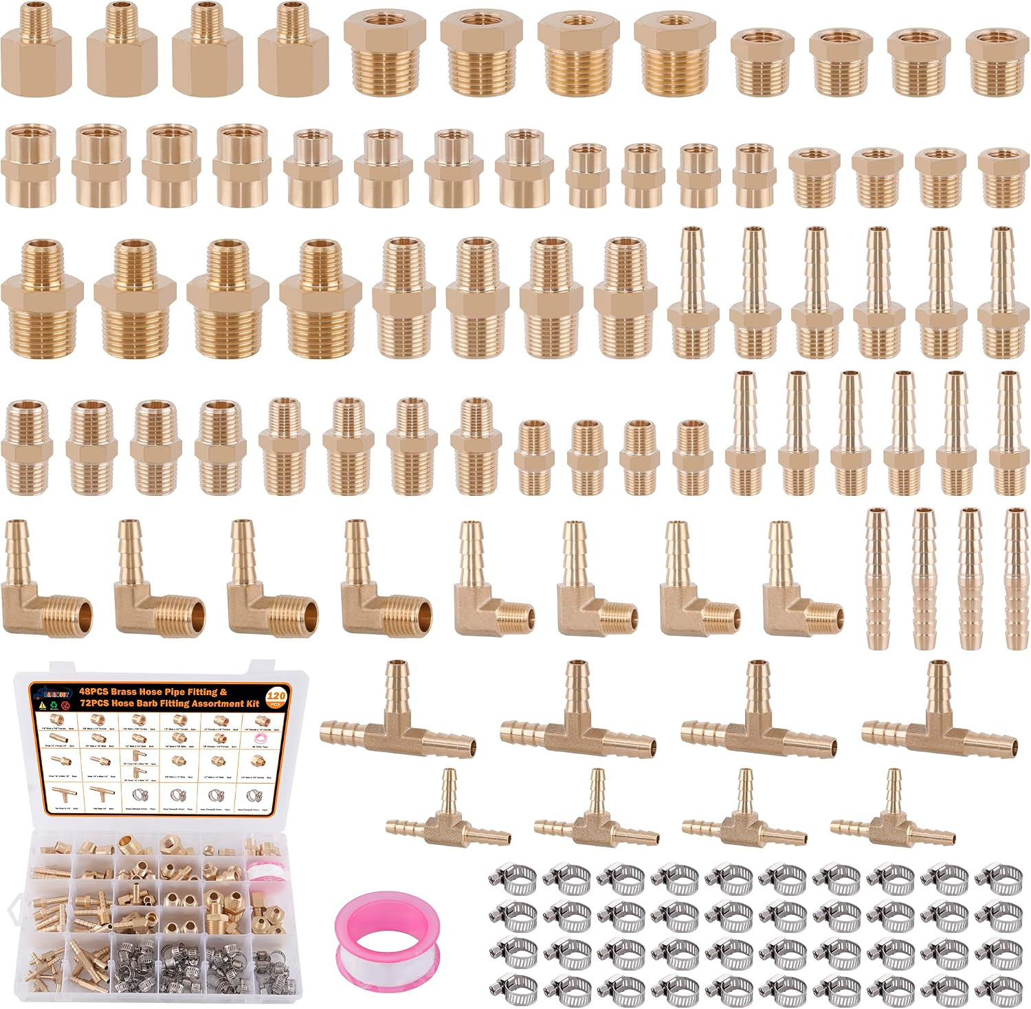 120Pcs Brass Hose Pipe Fitting & Hose Barb Kit for Air/Fuel/Water/Oil Hose 120Pcs Brass Hose Pipe Fitting & Hose Barb Kit for Air/Fuel/Water/Oil Hose