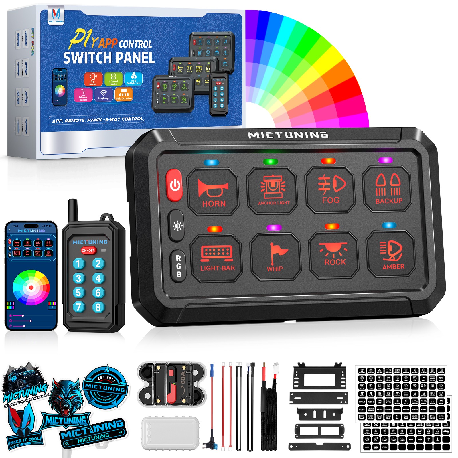 MICTUNING P1Y APP+Wireless Remote RGB Switch Panel Circuit Relay Control System MICTUNING P1Y APP+Wireless Remote RGB Switch Panel Circuit Relay Control System